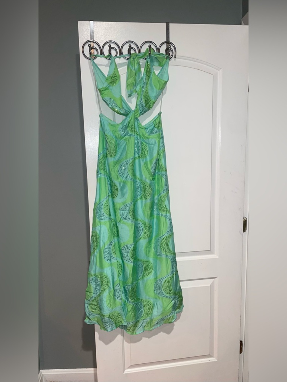New! Sundress Revolve Shana Cutout Maxi Dress Amazonia Rhinestones Lime & Pool💚S - Picture 8 of 16